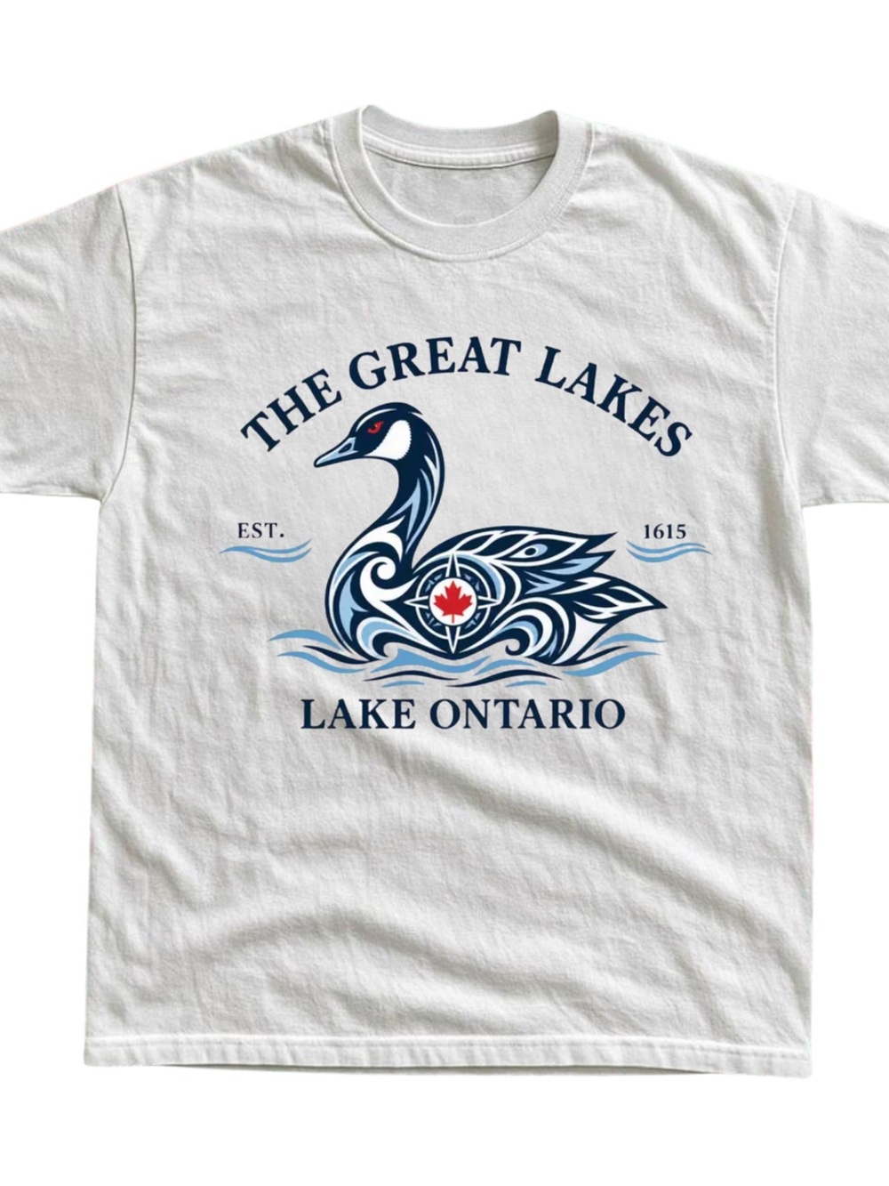 Gildan White Short Sleeve T-Shirt with Navy and Red Swan Great Lakes Graphic